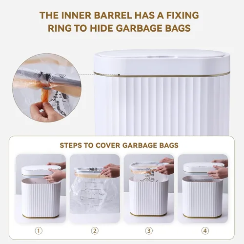 Vista 3 de ELPHECO Basurero de baño con tapa de 2.5 galones impermeable con sensor de movimiento, papelera automática para decoración de baño para dormitorio