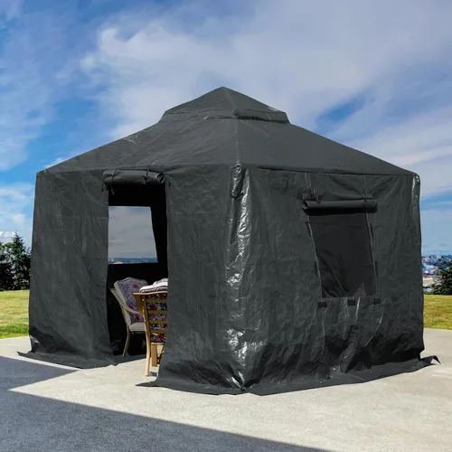 Vista 10 de Domi 2,44 m x 2,44 m Funda Universal de Invierno para Cenadores con Techo Rígido, Cubierta Exterior Impermeable con Paredes Laterales y Ventanas