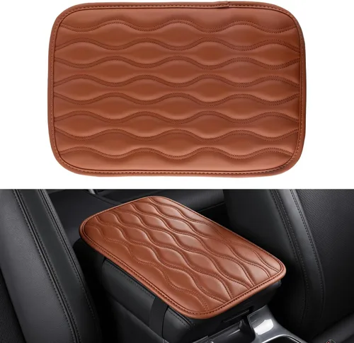 Vista 7 de Amiss Funda para consola central de automóvil, cojín de reposabrazos de automóvil de cuero mejorado con 2 bolsillos de almacenamiento, almohadilla