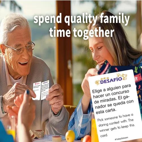 Vista 4 de 1step2dream Juegos de cartas familiares españoles Divertido juego de mesa para la familia Iniciador de conversación bilingüe para fiesta