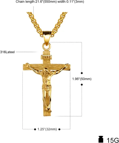 Vista 7 de FIGEDY Stainless Steel Cross Crucifix Bible Prayer Pendant Necklace, Jesus Cross Shape Chain Necklace Gold Black Silver For Men Papa Teenage Teen