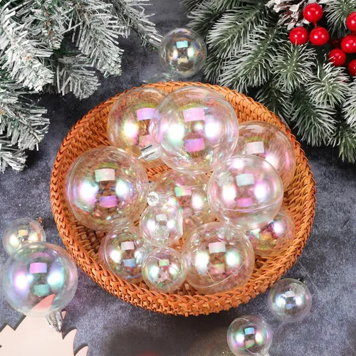Vista 6 de HOMSFOU 54 bolas de adornos iridiscentes de Navidad, adornos transparentes rellenables, bolas de plástico de Navidad, bolas de árbol inastillables