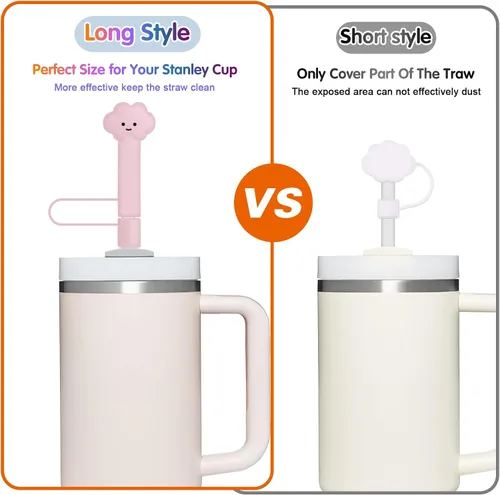 Vista 3 de 4 fundas de popote para vaso Stanley de 30 y 40 onzas, 0.4 pulgadas, silicona de estilo largo, con forma de nube, accesorios para tazas, protector a