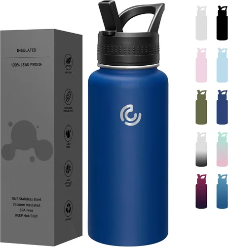 Vista 13 de COKTIK Botella de agua deportiva de 22 onzas, botella de agua de acero inoxidable para aislamiento térmico, botella de viaje reutilizable