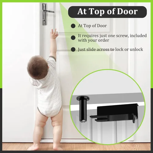 Vista 3 de Cerradura superior para puerta de seguridad infantil, cerraduras de puerta superior para niños hechas de metal duradero, cerraduras ajustables