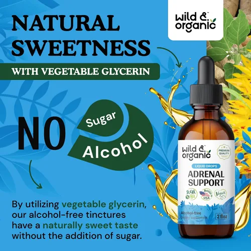 Vista 6 de Wild & Organic Suplementos de apoyo suprarrenal para mujeres y hombres – Apoyo al estado de ánimo y energía – Gotas de complejo suprarrenal