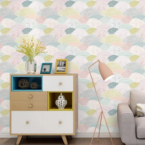 Vista 9 de Papel tapiz autoadhesivo para despegar y pegar, papel de contacto de puntos/líneas, lindo papel tapiz colorido de 15.5 x 78.7 pulgadas, extraíble