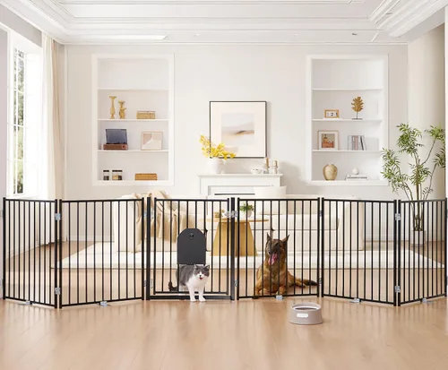 Vista 15 de No Pawblems - Puerta independiente para perros, valla plegable de 30 pulgadas de alto para interiores, extensión de puerta extra ancha para Blanco