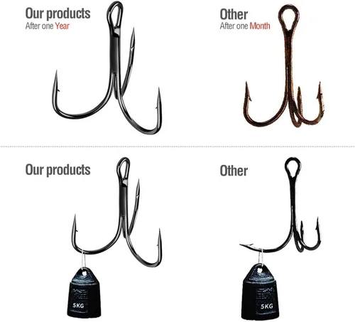 Vista 5 de DONQL Anzuelos de pesca Gancho de agudos de acero de alto carbono Ganchos agudos Super Sharp Solid Triple Barbed Fish Hook