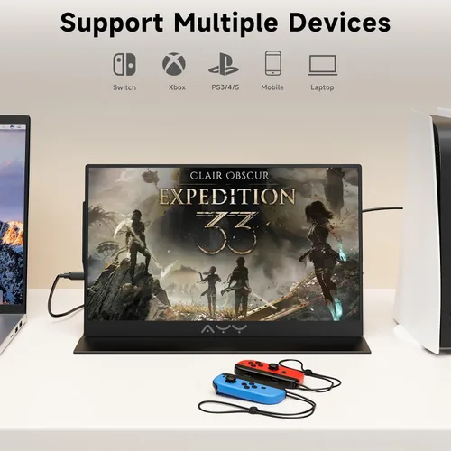 Vista 3 de memzuoix Monitor portátil de 15 pulgadas FHD 1080P 100% sRGB HDR IPS USB-C y HDMI para juegos/Mac/PS5 Pantalla de viaje de 1.4 libras con Negro