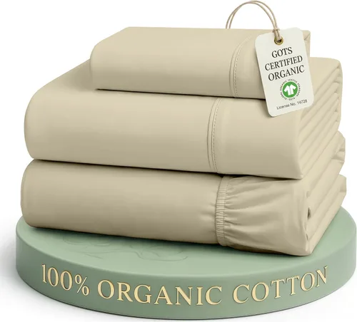 Vista 45 de LANE LINEN - Juego de 2 sábanas de fibras largas 100 % algodón orgánico, percal de fibras largas, ultrasuave y transpirable, para colchones de hasta