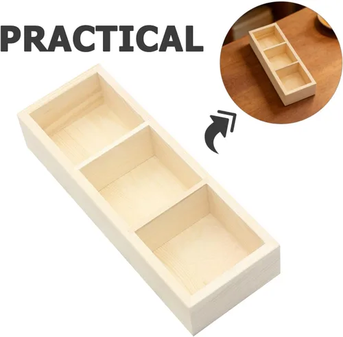 Vista 3 de Wood 3 Compartment Tea Bag Holder Organizer for Kitchen Office
