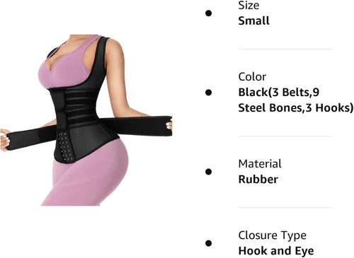 Vista 7 de Lover-Beauty Chaleco de entrenamiento de cintura para mujer, 3 cinturones, cincha de cintura, 9 huesos de acero, faja de entrenamiento, 3 ganchos