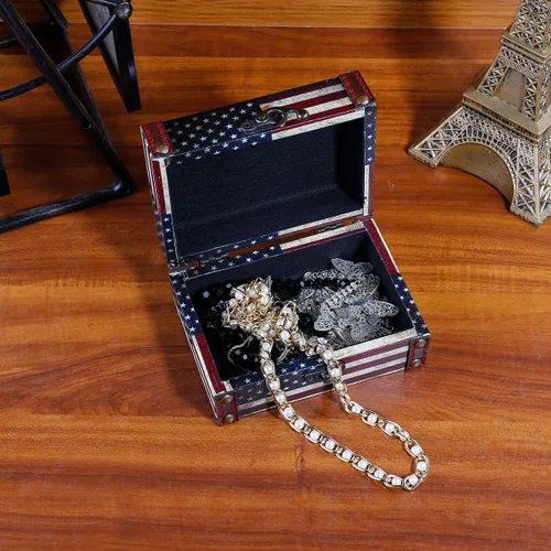 Vista 2 de WaaHome Caja pequeña del tesoro cajas decorativas de madera para recuerdos de niños niñas niños regalos para decoración del hogar bandera americana