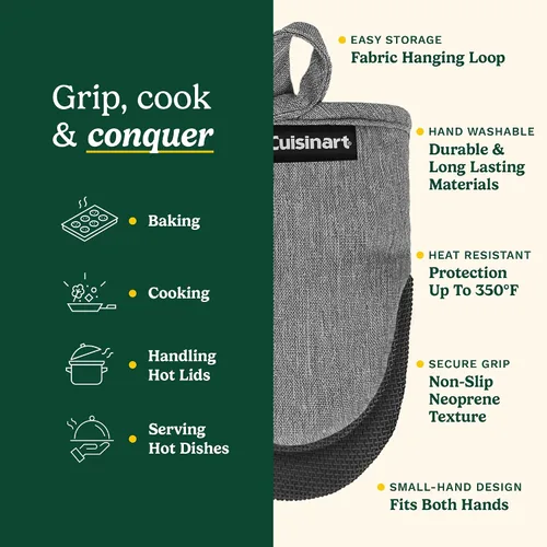 Vista 5 de Cuisinart Mini manoplas para horno, paquete de 2, agarre de neopreno Negro