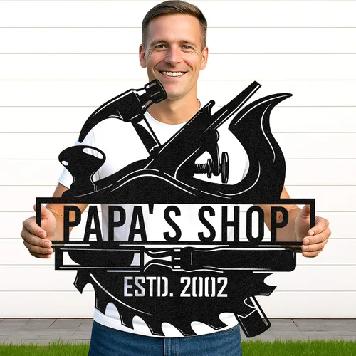 Vista 16 de Letrero de metal personalizado para garaje, arte de pared personalizado para hombres, decoración de taller mecánico con nombre, decoración