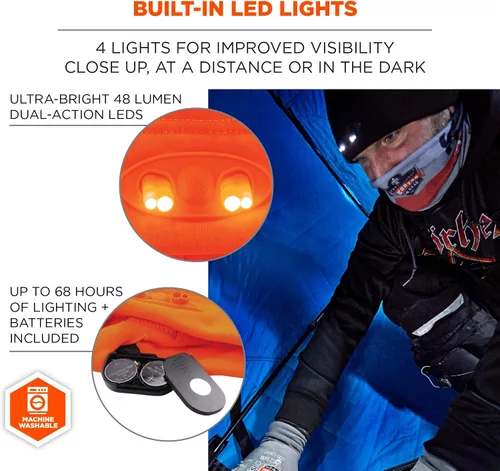 Vista 3 de Ergodyne Sombrero de invierno para hombre con herramientas de luces LED, fábrica, talla única de EE. UU