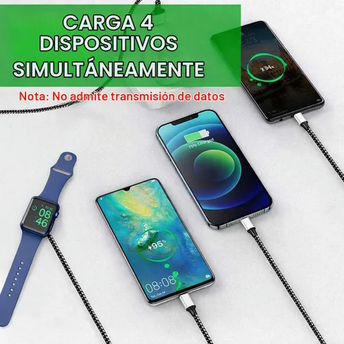 Vista 2 de TOP-UP Cable de carga múltiple para cargador de Apple Watch (6 pies), cable trenzado 4 en 1 para múltiples dispositivos, USB C/Micro/Multi cargador
