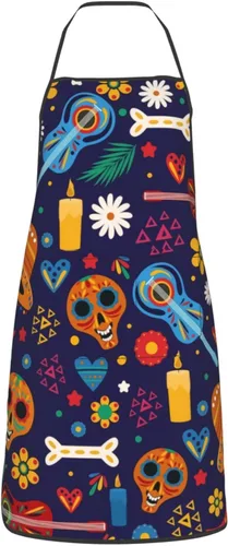 Vista 16 de Delantal de calavera de azúcar, delantales de cocina para hombres y mujeres, delantal de cocina, delantal de chef, delantales de jardín ajustables