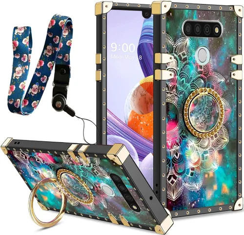 Vista 13 de nancheng Funda cuadrada para LG Stylo 5: Funda de teléfono con patrón de moda para niñas y mujeres con correa de soporte de anillo Funda protectora