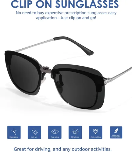 Vista 5 de Xfeel Lentes de sol polarizados negros con clip sobre lentes graduados para mujeres y hombres, se ajustan sobre lentes de moda