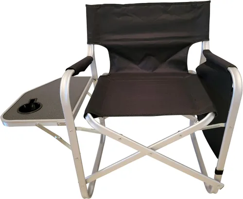 Vista 4 de Silla plegable de directores silla plegable con mesa auxiliar y portavasos, diseño XL Comfort (negro)