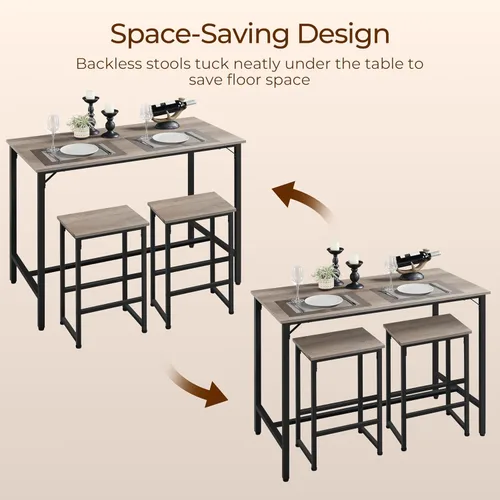 Vista 4 de Yaheetech Juego de mesa de comedor de 3 piezas, juego de mesa de pub industrial de 47.5 pulgadas, mesa de cocina de altura de mostrador