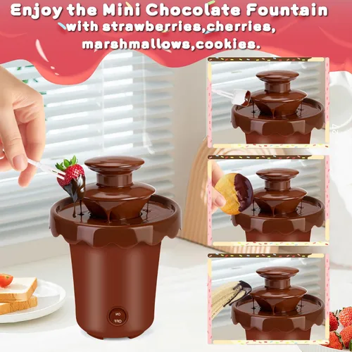Vista 2 de Máquina de fuente de chocolate, mini fuente de chocolate portátil alimentada por batería, máquina de fondue inalámbrica de 2 niveles con 10