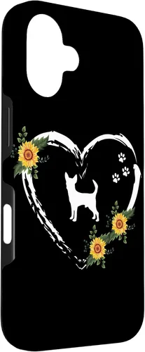 Vista 3 de Chihuahua With Paw Prints And Sunflower Heart On Black Case for iPhone 16
