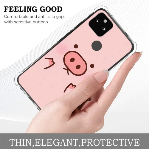 Vista 6 de Duro PC Parachoques A Prueba De Golpes Claro Suave Diseño Delgado Patrón De La Cubierta De La Caja Para Google Pixel 5A 5G - Rosa Lindo Cerdo