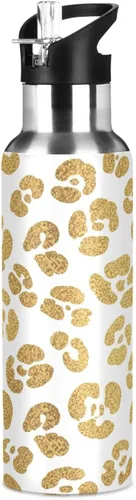 Vista 8 de Gold Leopard Spots White Insulated Water Bottle 32 Oz Leakproof Water Bottles, BPA-Free Sports Water Bottle with Straw
