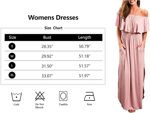 Vista 5 de Sarin Mathews - Vestido de fiesta para mujer estilo casual largo hasta los tobillos con volantes hombros descubiertos abertura lateral y bolsillos