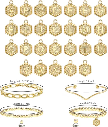 Vista 6 de Elegance 11 designs Pulsera de cuentas apilable chapada en oro de 14 quilates, pulseras elásticas gruesas para mujer, regalo con colgante hexagonal