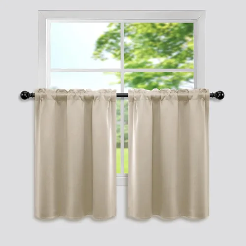 Vista 18 de Mrs.Naturall - Cortinas opacas cortas beige para ventanas pequeñas de 18x24 pulgadas de largo