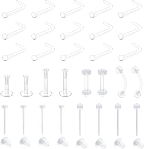 Vista 10 de MODRSA 18g 20g Nude Clear Nose Studs for Work Clear Piercing Retainers for Surgery Plastic Septum Retainer 16g Labret Lip Studs Plastic Cartilage