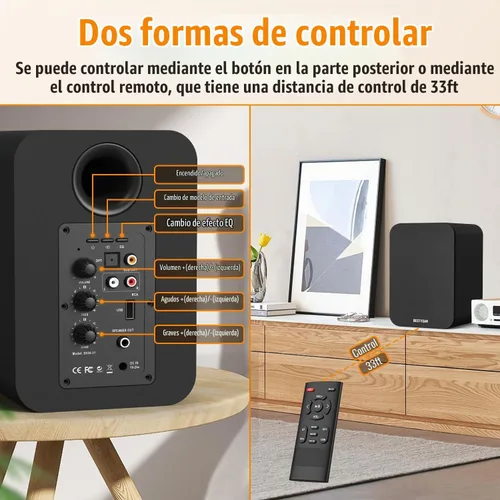 Vista 6 de BESTISAN - Altavoces Bluetooth para estantería, altavoces de computadora