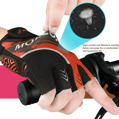 Vista 4 de BIKINGMOREOK Guantes de ciclismo de montaña para hombres y mujeres, medio dedo, entrenamiento, deportes, ciclismo de carretera, guantes de bicicleta