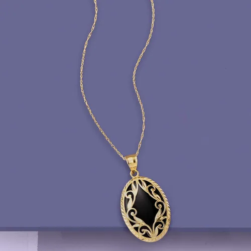 Vista 3 de Ross-Simons Oval Black Onyx and 14kt Yellow Gold Pendant Necklace