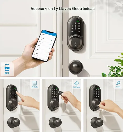 Vista 2 de Veise RZ06C Smart Lock - Cerrojo electrónico con 2 perillas y mangos, color Negro