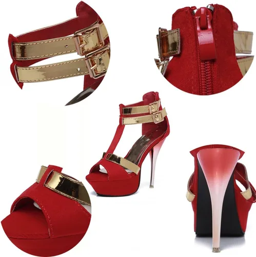 Vista 5 de Gatuxus Zapato abierto de plataforma, para mujeres, con tacón alto, de tiras para fiesta de graduación