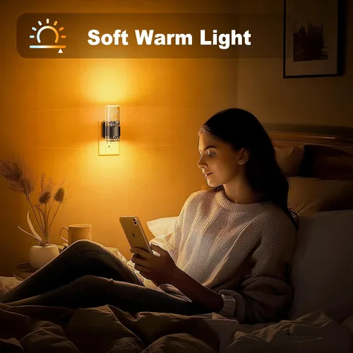 Vista 5 de JandCase Luz nocturna, luces nocturnas automáticas enchufables a la pared, luz nocturna LED regulable con brillo ajustable, luces nocturnas
