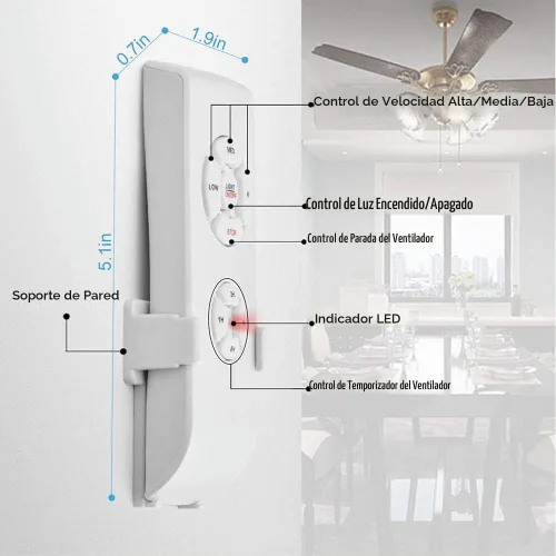 Vista 3 de Kit de control remoto universal para ventilador de techo - Control remoto inalámbrico mini 3 en 1 con control de velocidad, interruptor de luz