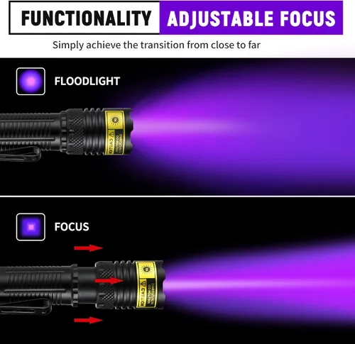 Vista 4 de DARKDAWN Linterna UV 395nm Luz Negra Mini USB Recargable Ultraviolet LED Blacklight Woods Lamp Powerful Fluorescent Portable Detector for Pet
