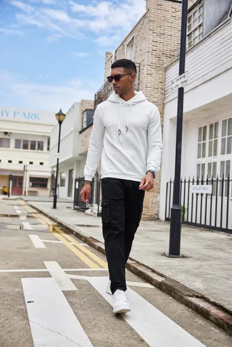 Vista 3 de COOFANDY - Sudadera con capucha para hombre, casual, de manga larga, con cordón ajustable y tejido de punto de gofre