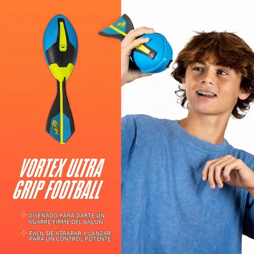 Vista 2 de Nerf Vortex - Fútbol Ultra Grip, diseñado para atrapar fácilmente, silbato Negro/Azul/Amarillo