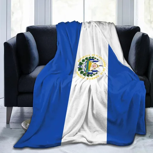Vista 2 de Manta de franela con diseño de bandera de El Salvador, suave y afelpada, acogedora manta de franela para sofá, cálida y decorativa