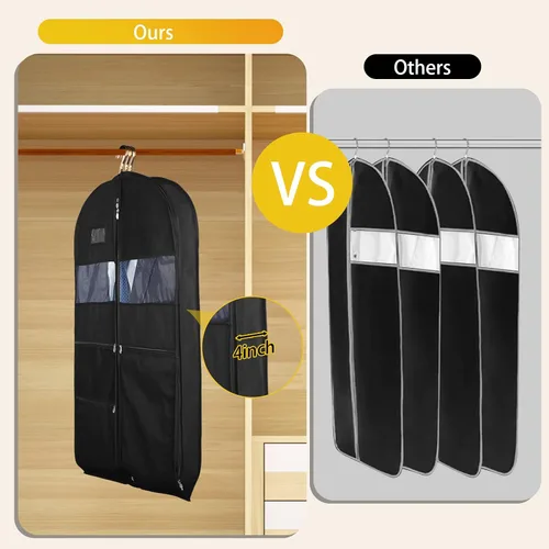 Vista 4 de Bolsas de ropa para viajes, paquete de 2 bolsas de ropa colgantes de 43 pulgadas para hombres, cremallera de doble cara y 3 bolsillos grandes