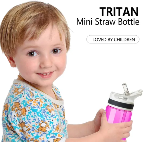 Vista 8 de AceCamp Botella de agua pequeña de 12 onzas, paquete de 2 con popote para niños y adultos, sin BPA, botella deportiva de Tritan a prueba de fugas