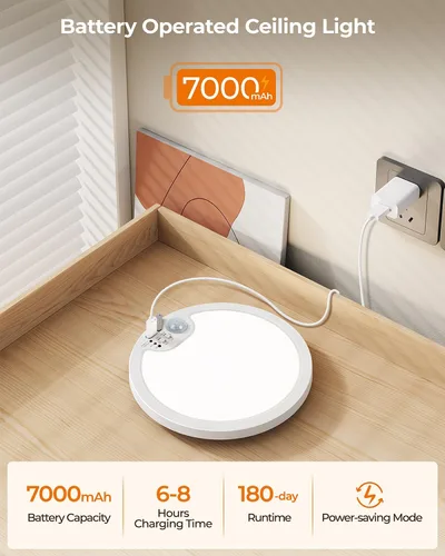Vista 3 de BLNAN Lámpara de techo recargable con sensor de movimiento con control remoto, luz de armario regulable, luces de ducha LED, luz de techo