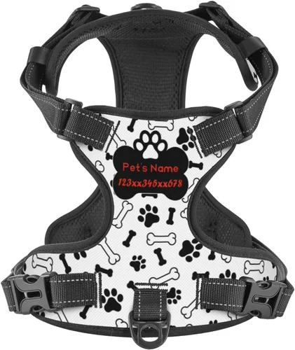 Vista 15 de Arnés personalizado para perro sin tirones, chaleco personalizado con bandera estadounidense para perro con número de teléfono y nombre de mascota